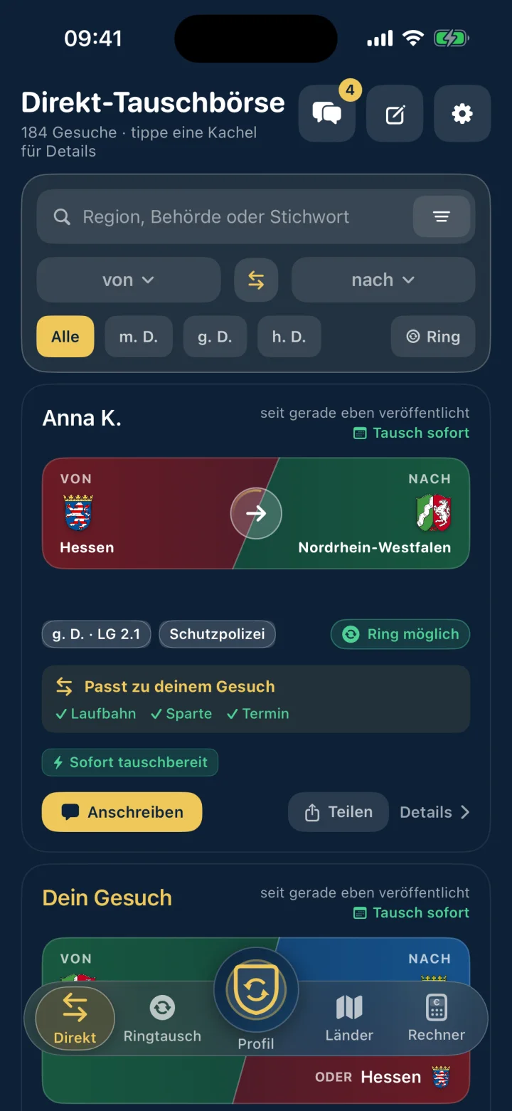 TauschRevier Direkt-Tauschbörse mit Tauschgesuchen zwischen Bundesländern.